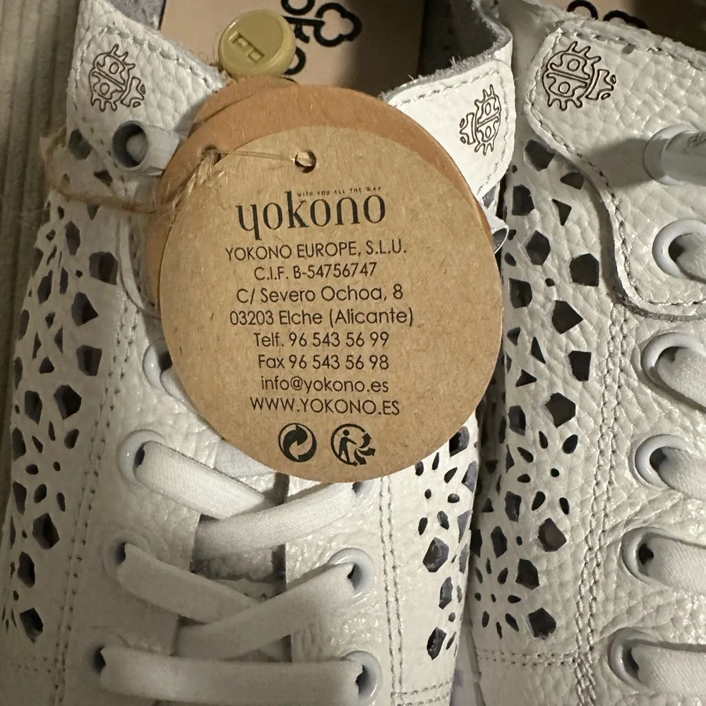 YOKONO White Leather Perforated Slip on Sneakers 39 - Picture 5 of 6